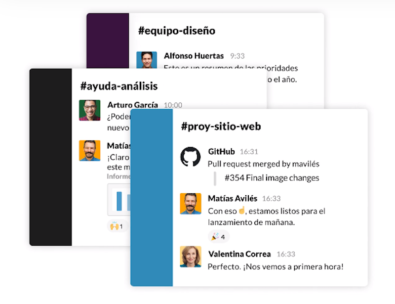Caputa de pantalla de las vistas de los canales de Slack