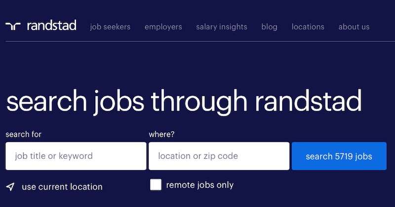 Captura de pantalla del sitio web de Randstad para la sección de búsqueda de trabajo
